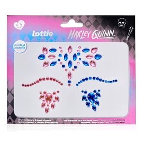 NEW Lottie London x Harley Quinn Face & Body Gems in Pouts & Pigtails, pink/blue